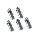 Five silver flat zipper pulls on a white background