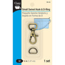 Small Swivel Hook and D Ring Antique Brass 1/2" Dritz 728-38