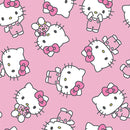 Pattern of Hello Kitty characters on a pink background