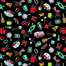 Stduio e Roaming Holiday by Pam Bocko of Pieceful Designs Tossed Campsite Icons Black - 5504 99 - Sewjersey.com
