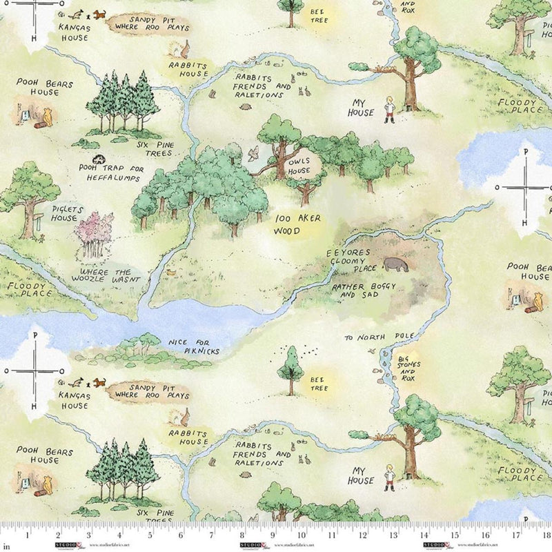 Cartoon map of a forest with various landmarks and labels