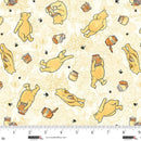 Pattern of cartoon bears and honey jars on a beige background with a ruler at the bottom.