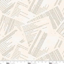 Textured fabric with printed text pattern on a neutral background