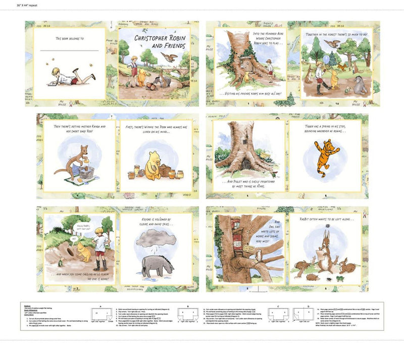 Illustrated pages from a children's book featuring characters and scenes from 'Christopher Robin and Friends'.