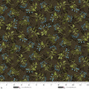 Studio e Ashdown Forest Flowering Vine Toss Dark Chocolate 8406-39 100% Cotton Fabric 43/45" wide - sewjersey.com - tossed sprigs of blue flowers on a dark brown background