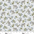 Studio e Ashdown Forest Silver Gray 8406-90 100% Cotton Fabric 43/45" wide - Sewjersey.com - cotton fabric featuring a pattern of tossed sprigs and flowers on a light gray background