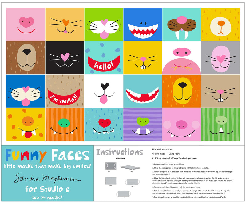 Studio e Funny Faces Children's Facemask Panel - 5735P - sewjersey.com