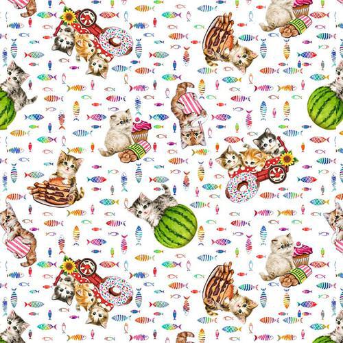 Studio e Instagram Famous by Kayomi Harai Tossed Cats White 8064-01 White - sewjersey.com