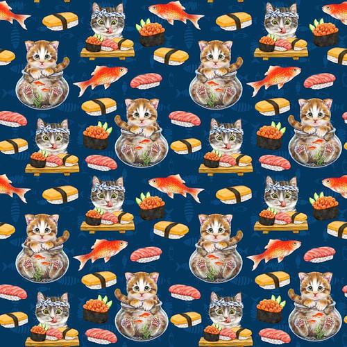 Studio e Instagram Famous by Kayomi Hirai Sushi Cats Navy 8062-77 Navy - sewjersey.com
