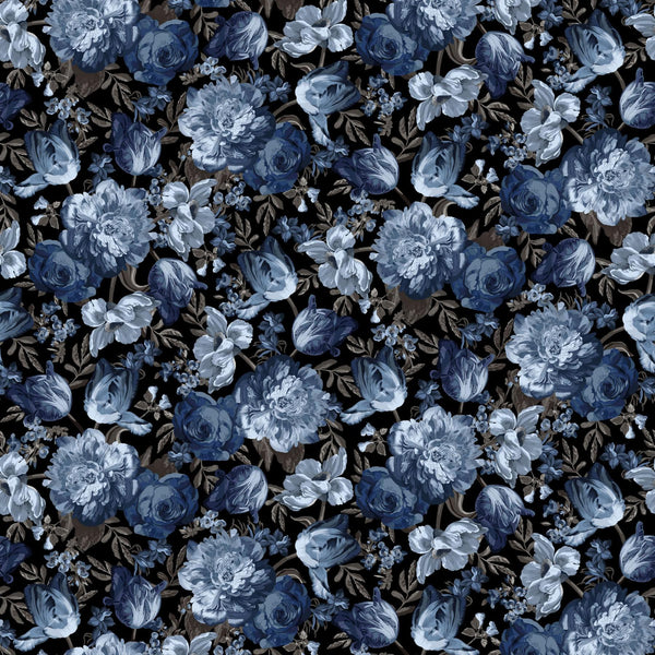 Studio e Midnight Floral 108" by Chelsea DesignWorks Black/Denim F8168-93 - sewjersey.com