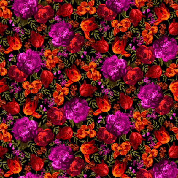 Studio e Midnight Floral 108" by Chelsea DesignWorks Black/Hot F8168-98 - sewjersey.com