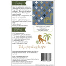 Back of a quilting pattern package showing instructions, materials list, fabric list, a small finished quilt preview, and a barcode on a white background.