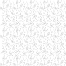 Fabric patterned with tossed white candy canes on a white background. 