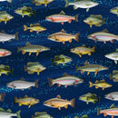 Timeless Treasures Cabin Rules by George McCartney Fish Blue GM-CD2640  BLUE  - sewjersey.com