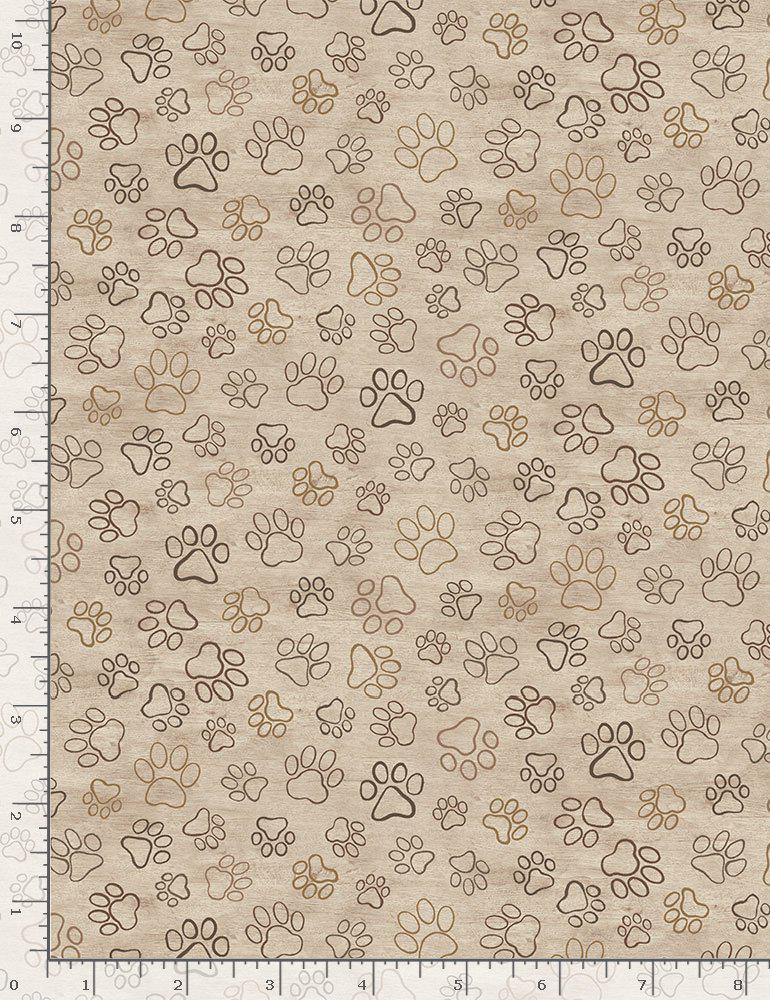Timeless Treasures Dogs Rule Dog Paw Prints Natural DOG-CD8556 NATURAL with ruler for scale