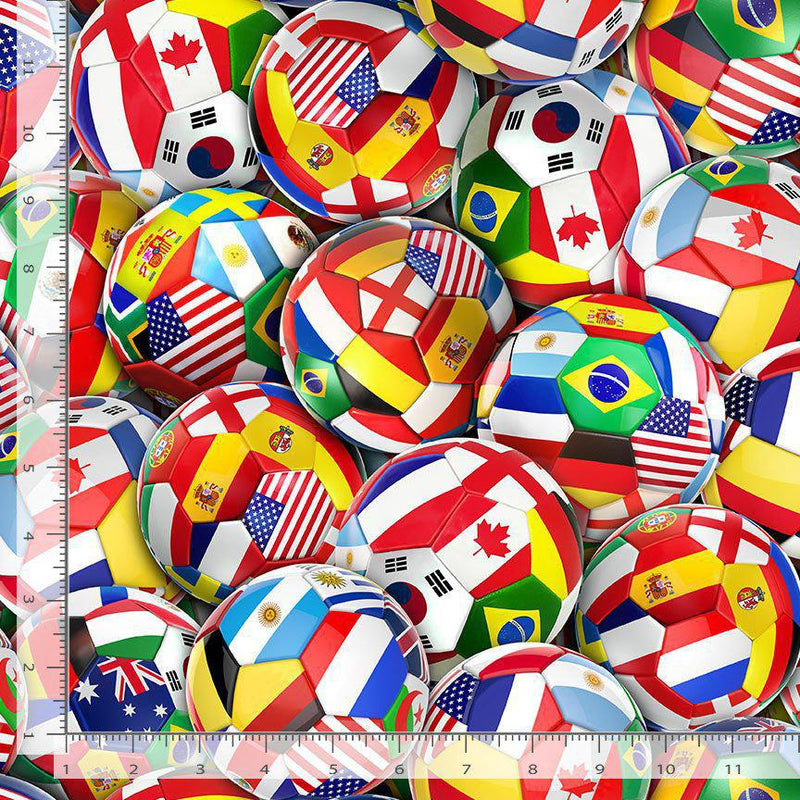 Timeless Treasures Fitness Fanatic International Soccer Multi 100% Cotton Fabric 44/45" wide SPORT-CD3877  MULTI