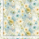 Timeless Treasures Forest Whisper Daisy Bloom Blue FLEUR-CD3685 BLUE with ruler for scale