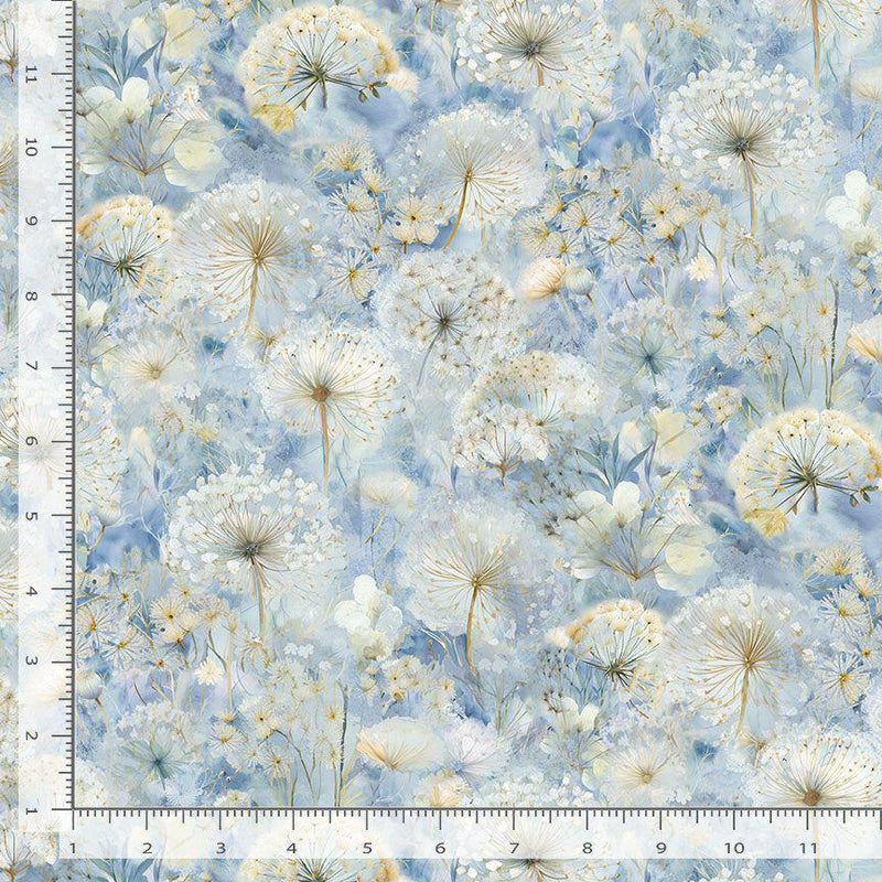 Timeless Treasures Forest Whisper Dandelion Field Sky FLEUR-CD3684  SKY with ruler for scale