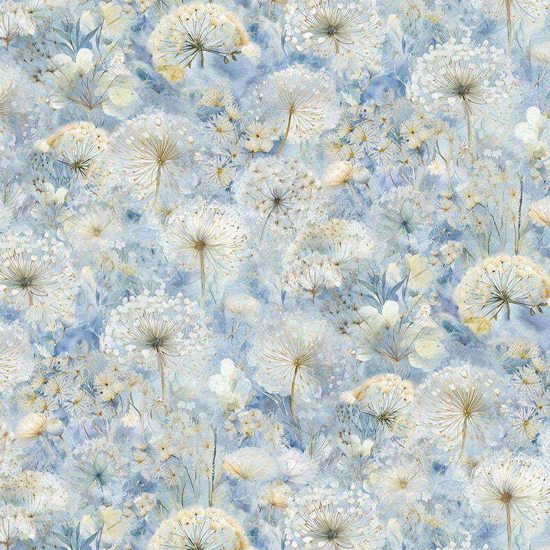 Timeless Treasures Forest Whisper Dandelion Field Sky FLEUR-CD3684  SKY