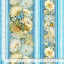 Timeless Treasures Forest Whisper Floral 11" Stripes Blue FLEUR-CD3682 BLUE with ruler for scale
