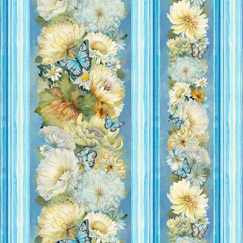 Timeless Treasures Forest Whisper Floral 11" Stripes Blue FLEUR-CD3682 BLUE