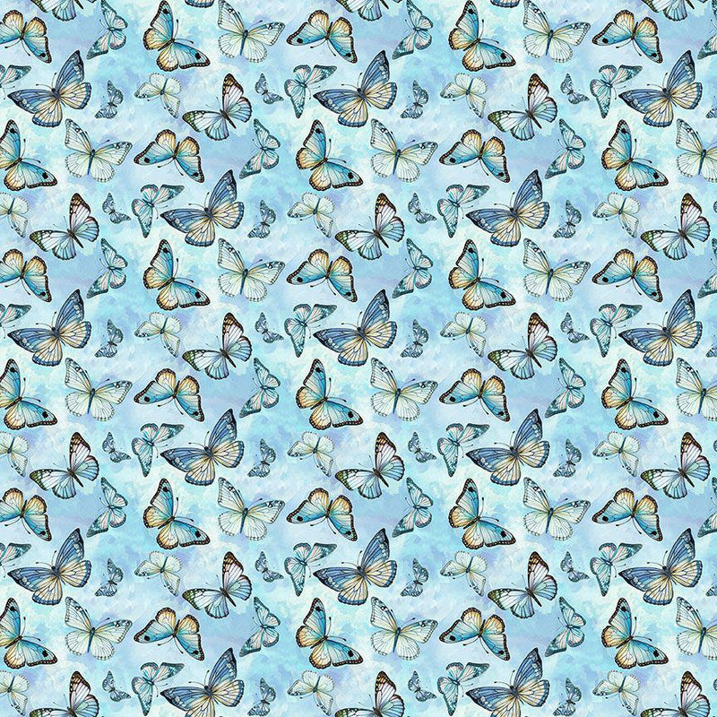 Timeless Treasures Forest Whisper Flying Butterflies Sky BUG-CD3690 SKY