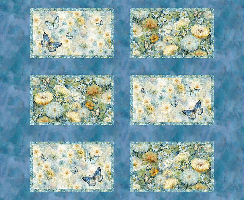 Timeless Treasures Forest Whisper Placemat Panel 36" PANEL-CD3769 WHISPER - a 36" cotton fabric panel that can make 6 placemats featuring butterflies and florals in a watercolor style