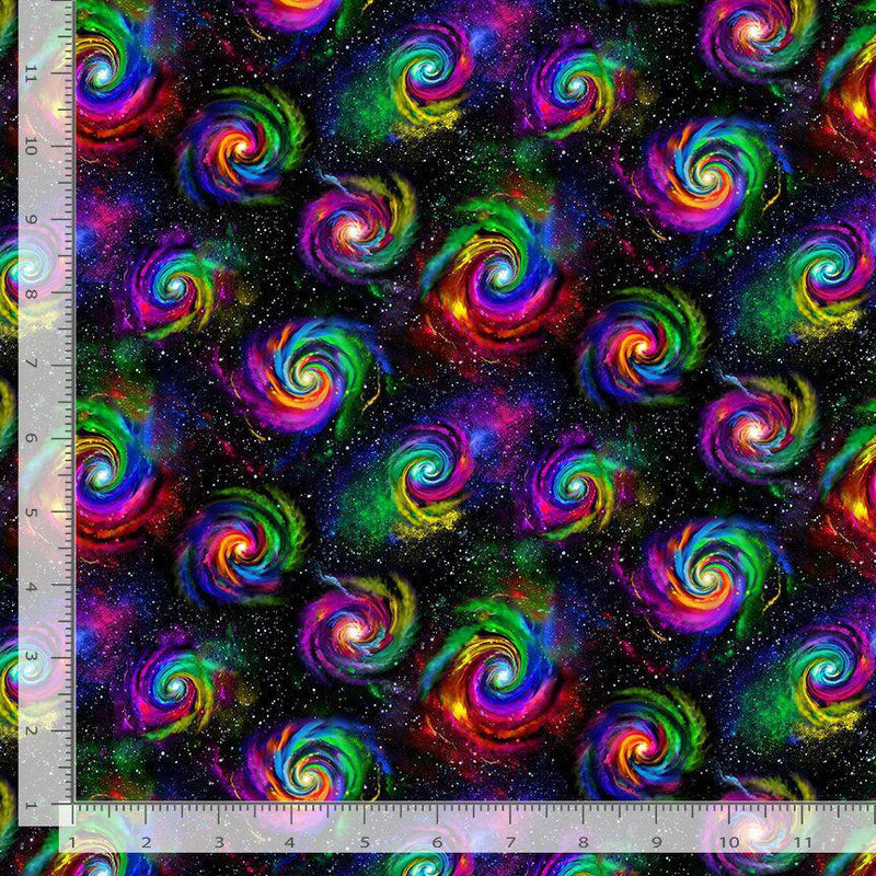 Colorful spiral pattern fabric with a ruler on the side