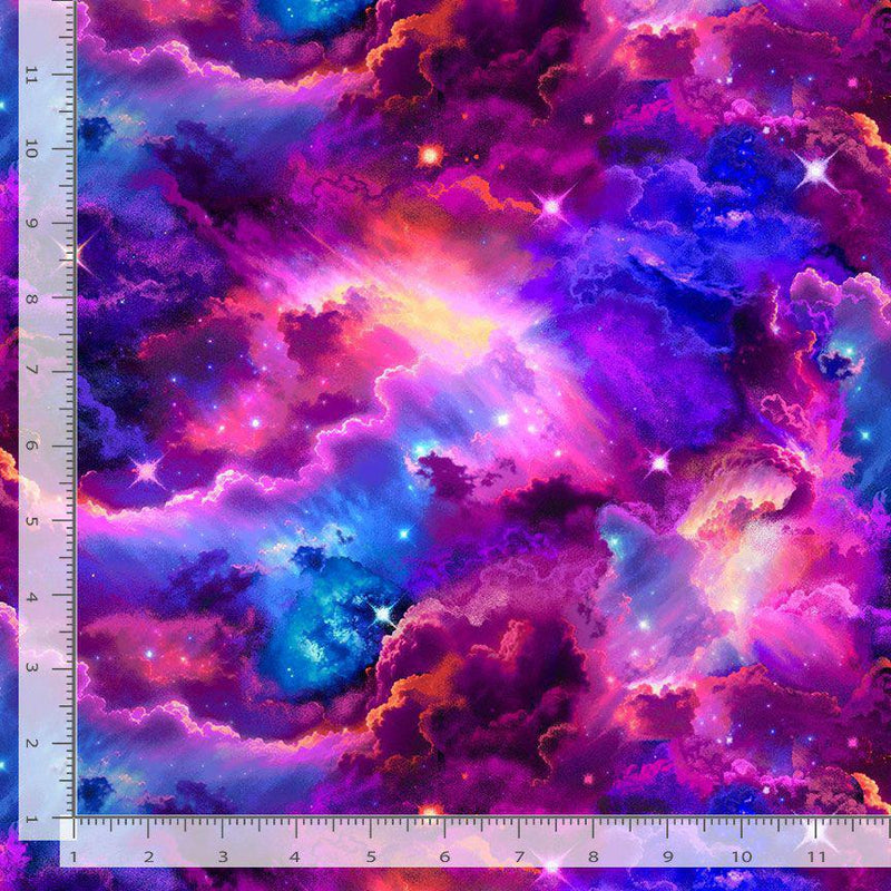 Colorful galaxy fabric with a ruler on the side