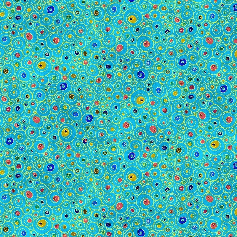 Timeless Treasures Gilded Plume by Chong-a Hwang Circle Swirls Blue PLUME-CM3436  BLUE