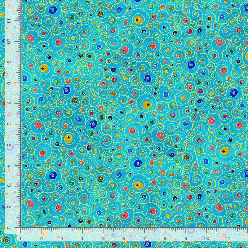 Timeless Treasures Gilded Plume by Chong-a Hwang Circle Swirls Blue PLUME-CM3436  BLUE ruler - sewjersey.com