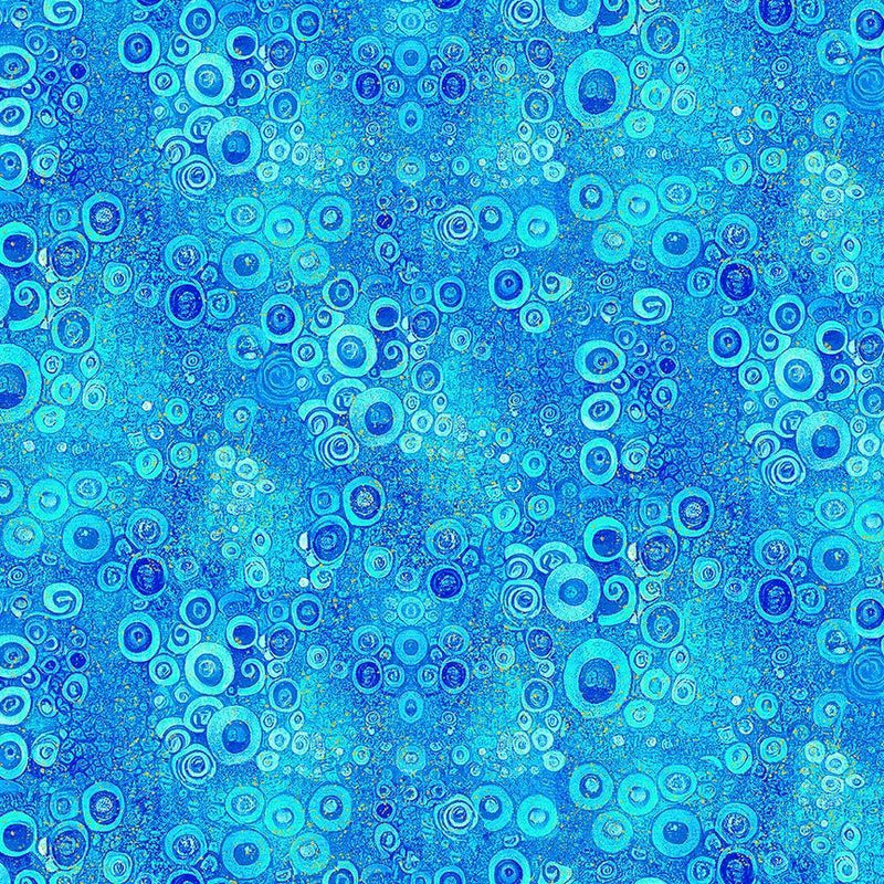 Timeless Treasures Gilded Plume by Chong-a Hwang Floral Scroll Metallic Blender Blue FLORA-CM2611  BLUE - sewjersey.com