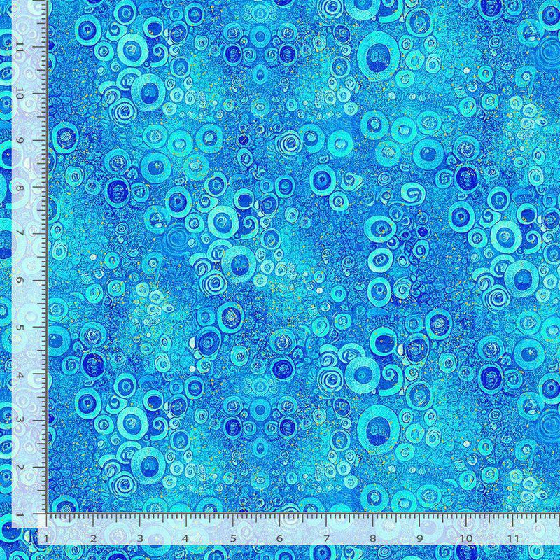 Timeless Treasures Gilded Plume by Chong-a Hwang Floral Scroll Metallic Blender Blue FLORA-CM2611  BLUE ruler - sewjersey.com