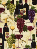 Timeless Treasures Happy Hour Wine Bottles and Grapes WINE-CD6311 SAND