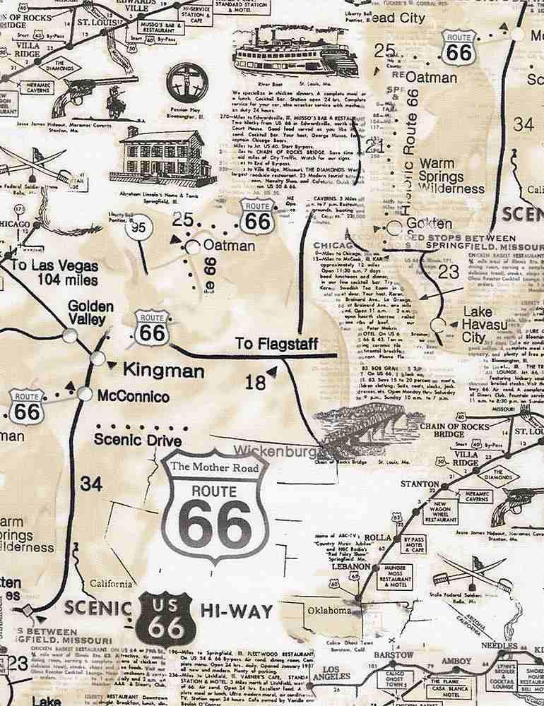 Timeless Treasures Map of Route 66 Natural MAP-CD7529 NATURAL