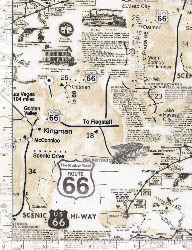 Timeless Treasures Map of Route 66 Natural MAP-CD7529 NATURAL