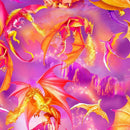 Colorful dragon pattern on a vibrant purple background