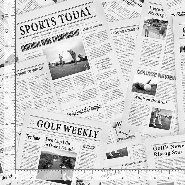 Timeless Treasures Par for the Course Golf Newspaper SPORT-CD3853 NEWS with ruler for scale