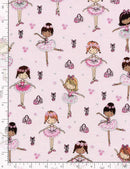 Fabric with ballerina designs on a pink background