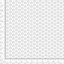 White fabric with subtle gray leaf pattern on a white background