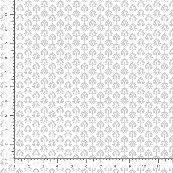 White fabric with subtle gray leaf pattern on a white background
