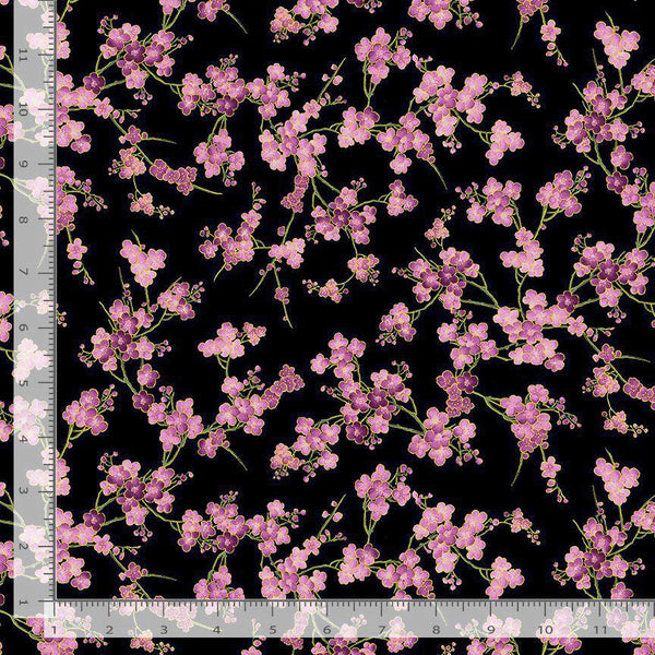 Timeless Treasures Shizuka Cherry Blossom Branches Black FLEUR-CM3165  BLACK
