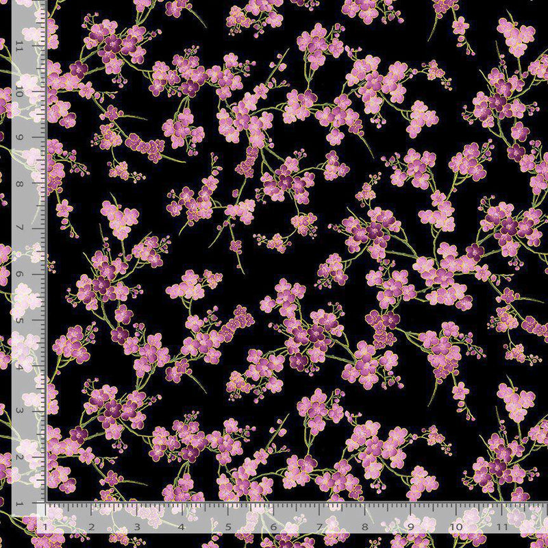Timeless Treasures Shizuka Cherry Blossom Branches Black FLEUR-CM3165  BLACK