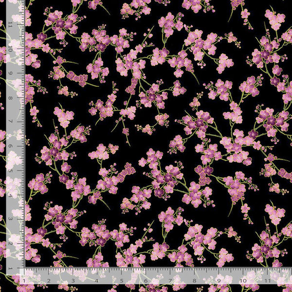 Timeless Treasures Shizuka by Chong-a Hwang Cherry Blossom Branches FLEUR-CM3165  BLACK - sewjersey.com