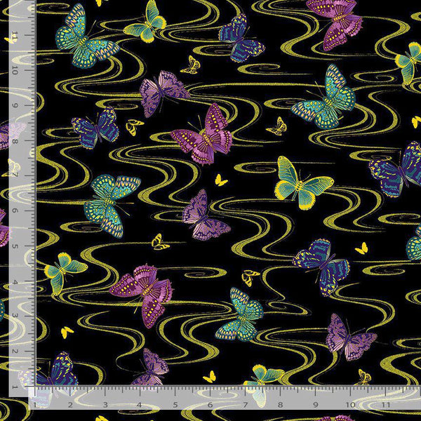 Timeless Treasures Shizuka by Chong-a Hwang Floating Butterflies FLEUR-CM3172  BLACK - sewjersey.com