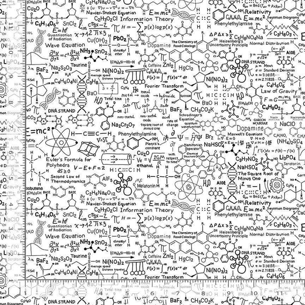 Timeless Treasures Spaced Out Scientific Formulas White 100% Cotton Fabric 44/45" wide SCIENCE-CD4015  WHITE