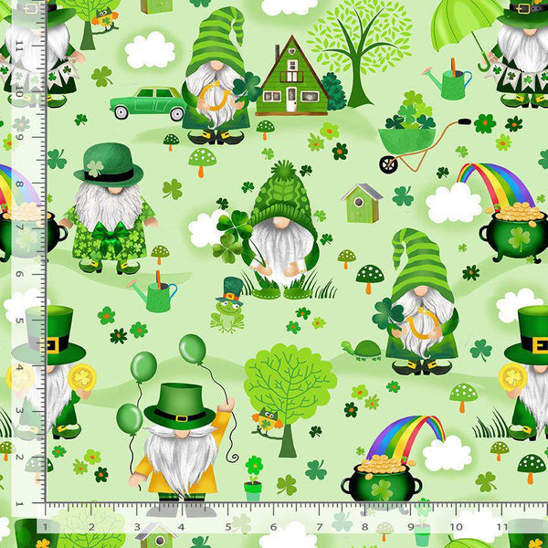 Timeless Treasures St Patrick's Gnome Scenic Green GAIL-CD3356 GREEN - sewjersey.com