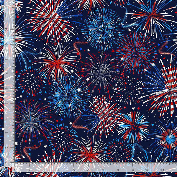 Timeless Treasures Star Spangled by Gail Cadden USA Flag Fireworks GAIL-CD2222 USA - sewjersey.com
