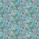 Pattern of colorful leaves on a teal background