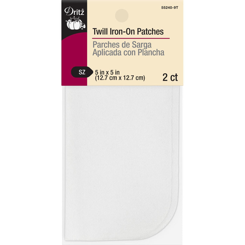 Twill Iron-on Patch 5" x 5" 2 count White - sewjersey.com